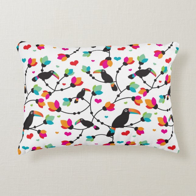 cute toucan bird tropical illustration decorative pillow (Front)