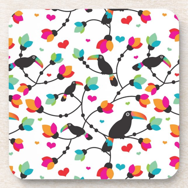 cute toucan bird tropical illustration drink coaster (Front)