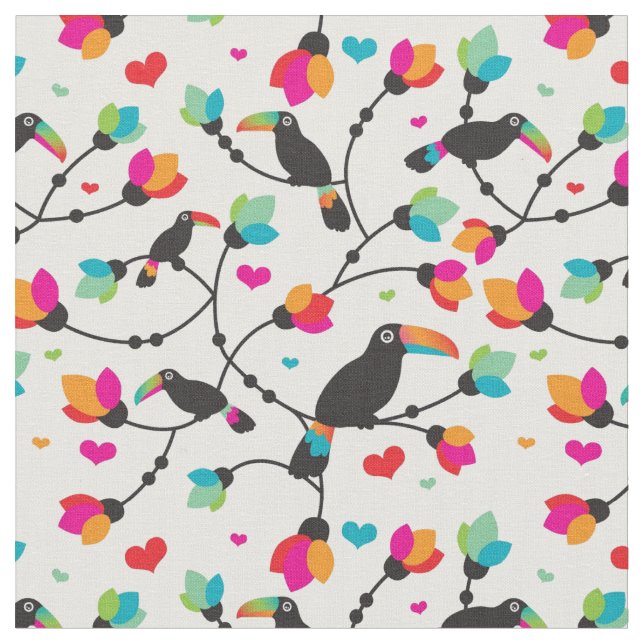 cute toucan bird tropical illustration fabric (Close Up)
