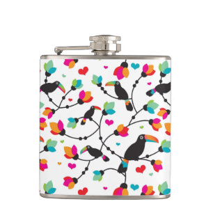 cute toucan bird tropical illustration flask