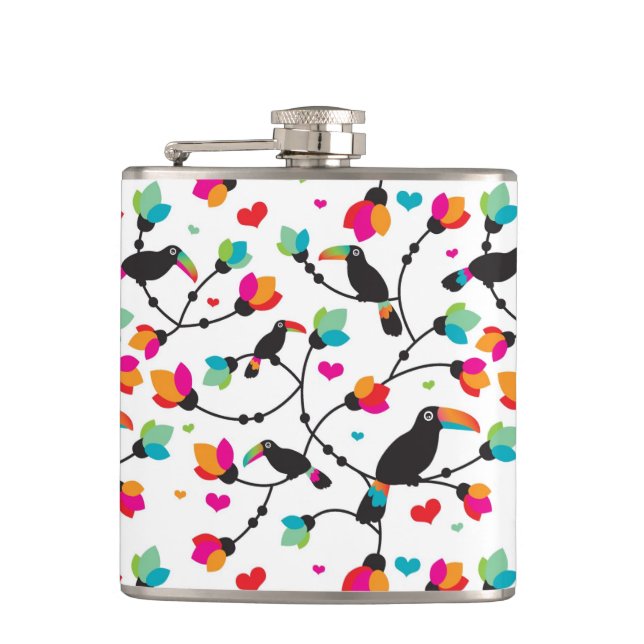 cute toucan bird tropical illustration flask (Front)