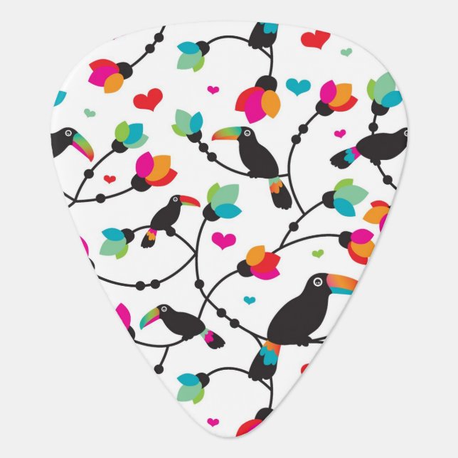 cute toucan bird tropical illustration guitar pick (Front)
