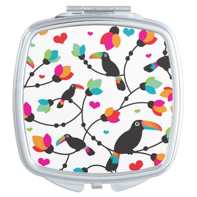 cute toucan bird tropical illustration mirror for makeup (Front)