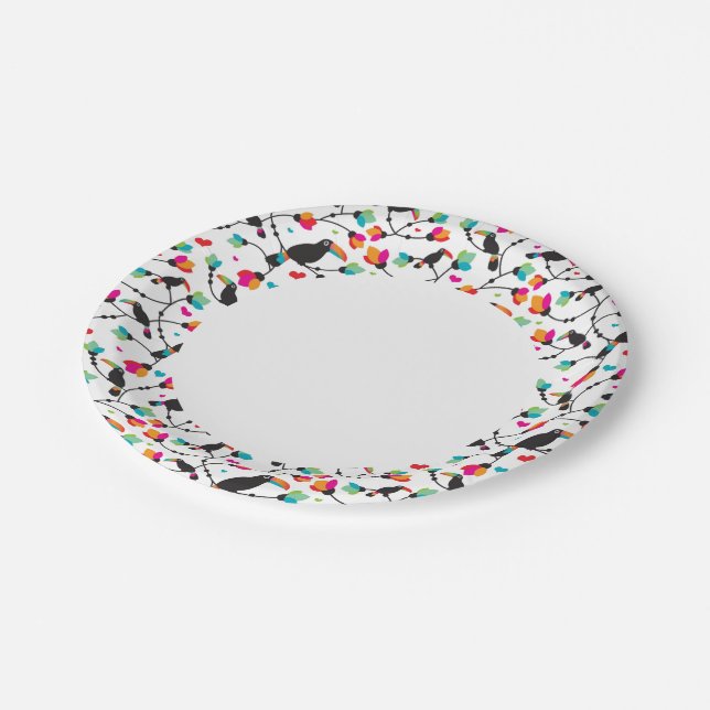 cute toucan bird tropical illustration paper plates (Angled)