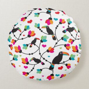 cute toucan bird tropical illustration round pillow