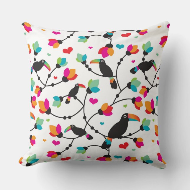 cute toucan bird tropical illustration throw pillow (Front)