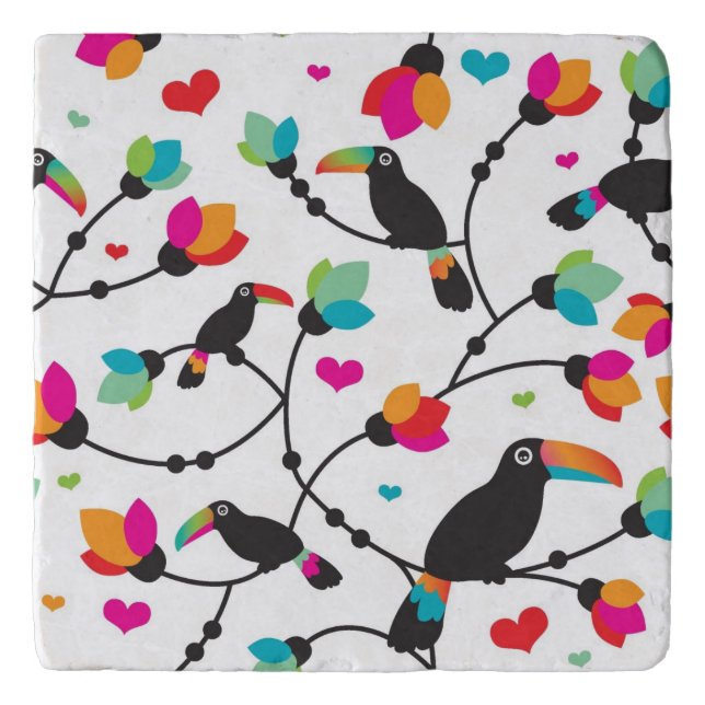 cute toucan bird tropical illustration trivet (Front)