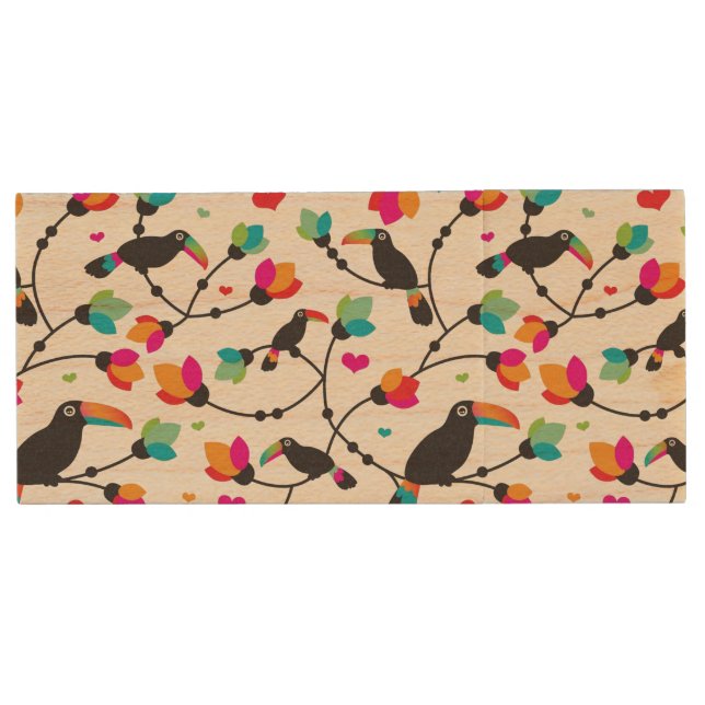 cute toucan bird tropical illustration wood flash drive (Front)