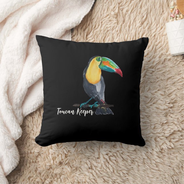 Cute Toucan Watercolor Illustration Throw Pillow (Blanket)