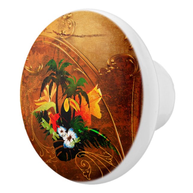 Cute toucan with flowers ceramic knob (Right)