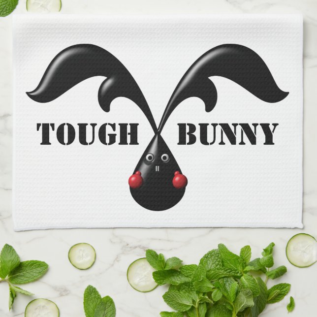 Cute Tough Bunny Boxer Rabbit Kitchen Towel (Folded)