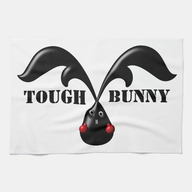 Cute Tough Bunny Boxer Rabbit Kitchen Towel (Horizontal)