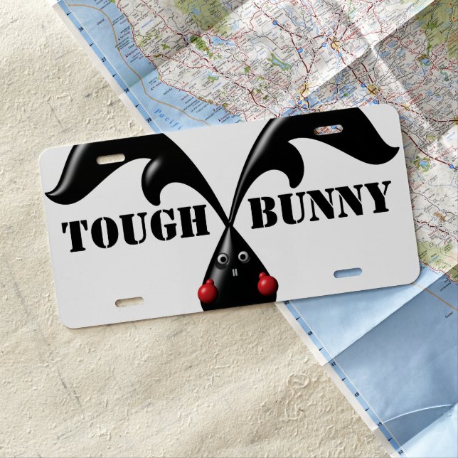 Cute Tough Bunny Boxer Rabbit License Plate (In Situ)