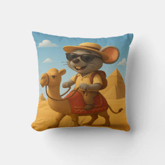 Cute Tourist Mouse on Camel | Egyptian Pyramids Sm Throw Pillow