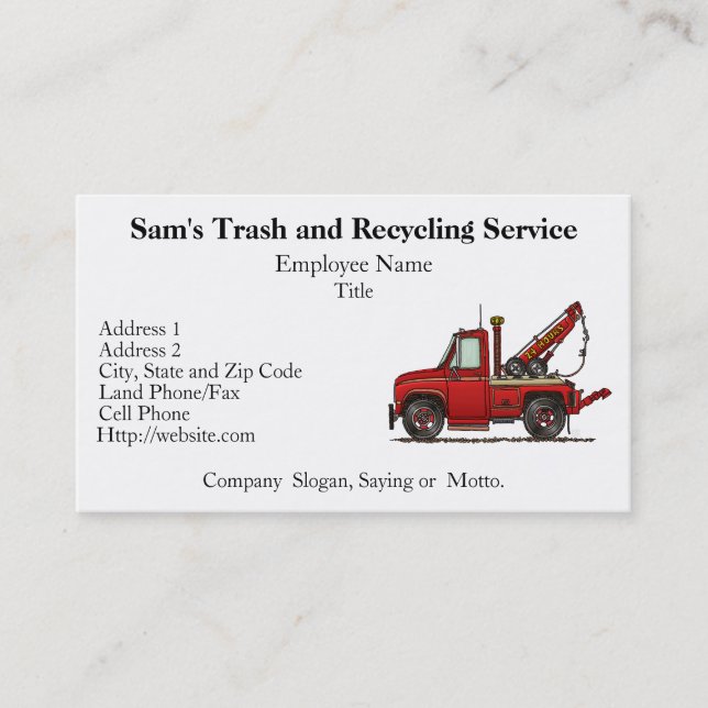Cute Tow Truck Wrecker Business Card (Front)