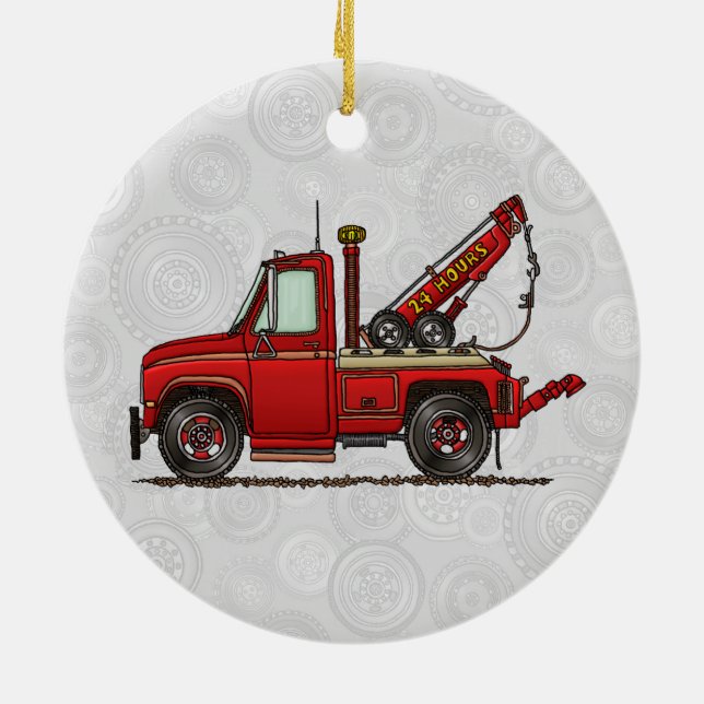 Cute Tow Truck Wrecker Ceramic Ornament (Back)