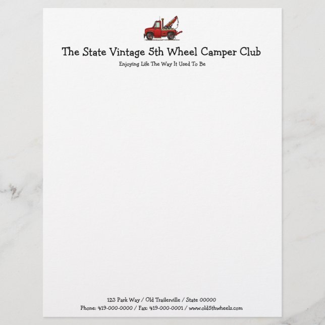 Cute Tow Truck Wrecker Letterhead (Front)