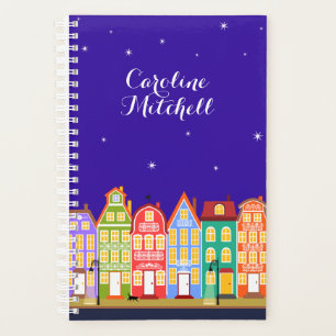 Cute Town Black Cat Cartoon Houses 5.5x8.5 Planner