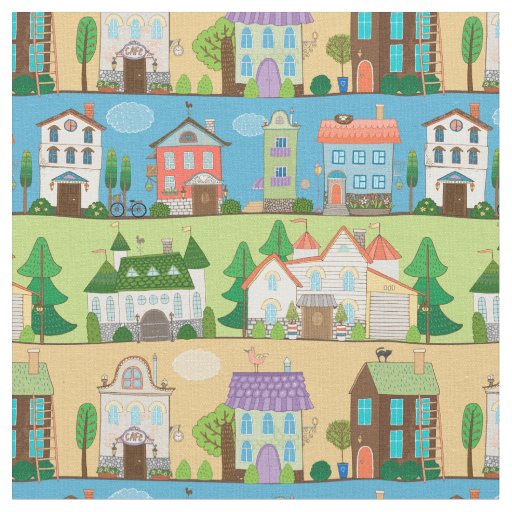 Cute Town Streets Fabric