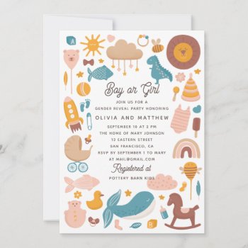 Cute Toy Animal. Boy Or Girl Gender Reveal Party Invitation by RemioniArt at Zazzle