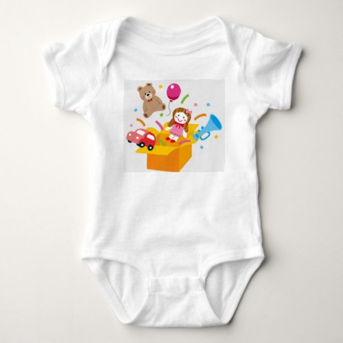 Cute Toy Box Illustration | Kawaii Kids Toys & Pla Baby Bodysuit