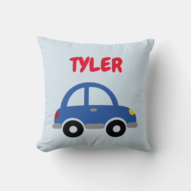 Cute toy car throw pillow for boy's nursery room (Front)