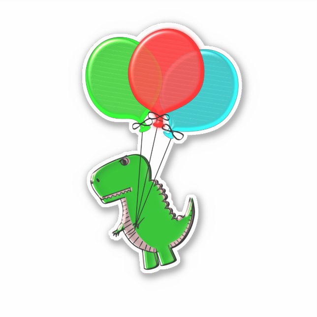 Cute Toy Dinosaur Flying With Balloons Sticker (Front)