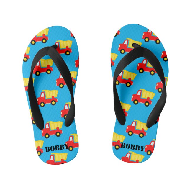 Cute toy dump truck pattern kid's summer beach kid's flip flops (Footbed)