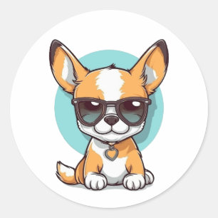 Cute Toy Fox Terrier Dog Wearing Sunglasses Classic Round Sticker