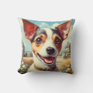 Cute Toy Fox Terrier Painting Throw Pillow