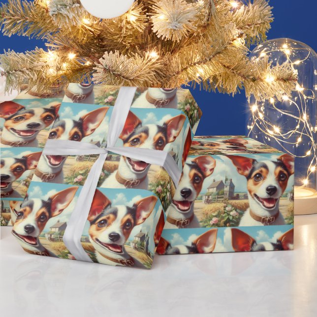 Cute Toy Fox Terrier Painting Wrapping Paper (Holidays)
