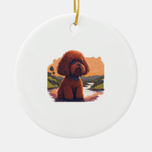 Cute Toy Poodle Ceramic Ornament