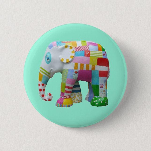 Cute toy retro elephant whimsical colourful button (Front)