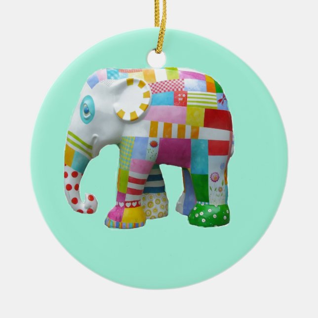 Cute toy retro elephant whimsical colourful ceramic ornament (Front)