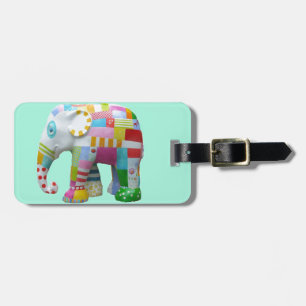 Cute toy retro elephant whimsical colourful luggage tag
