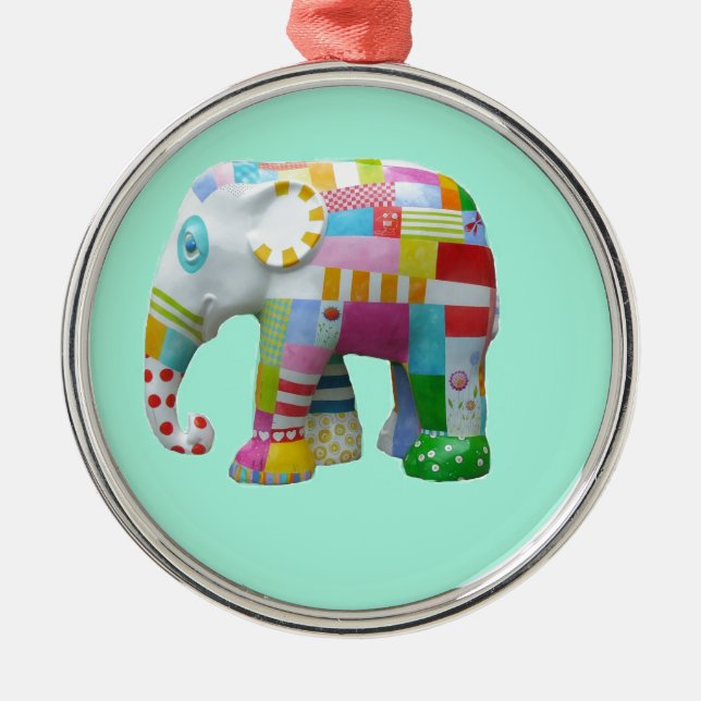 Cute toy retro elephant whimsical colourful metal ornament (Front)