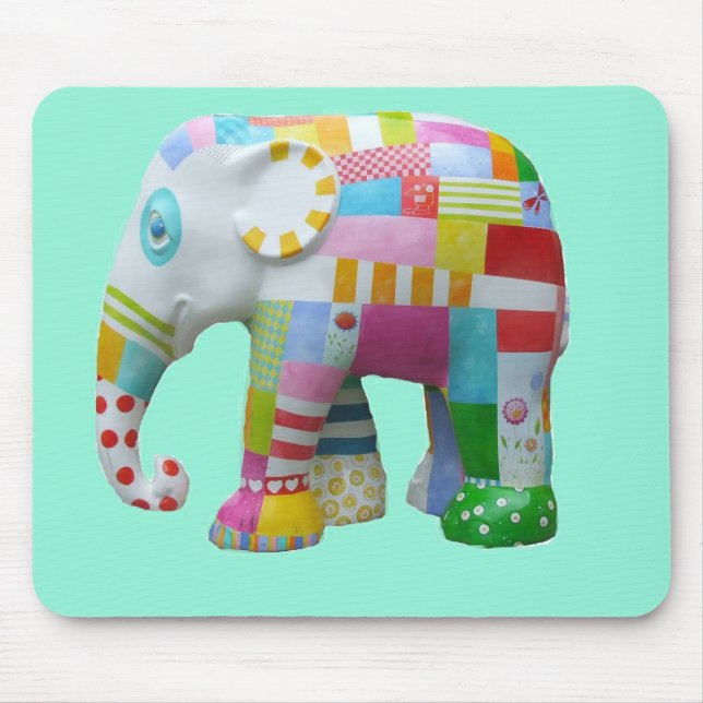 Cute toy retro elephant whimsical colourful mouse pad (Front)