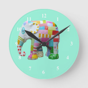 Cute toy retro elephant whimsical colourful round clock