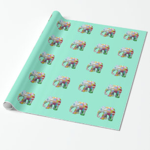 Cute toy retro elephant whimsical colourful wrapping paper