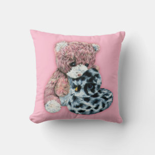 Cute toy teddy and duck pink girls pillow