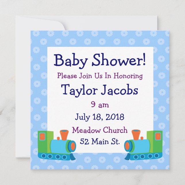 Cute Toy Train Baby Shower Invitations (Front)