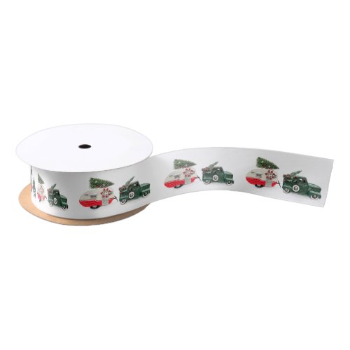 cute toy truck and camper red and green Christmas  Satin Ribbon