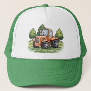 Cute Tractor Farm Watercolor Kids Green Trucker Hat