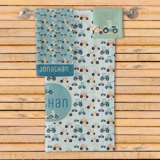 Cute tractor pattern blue name vehicle bath towel