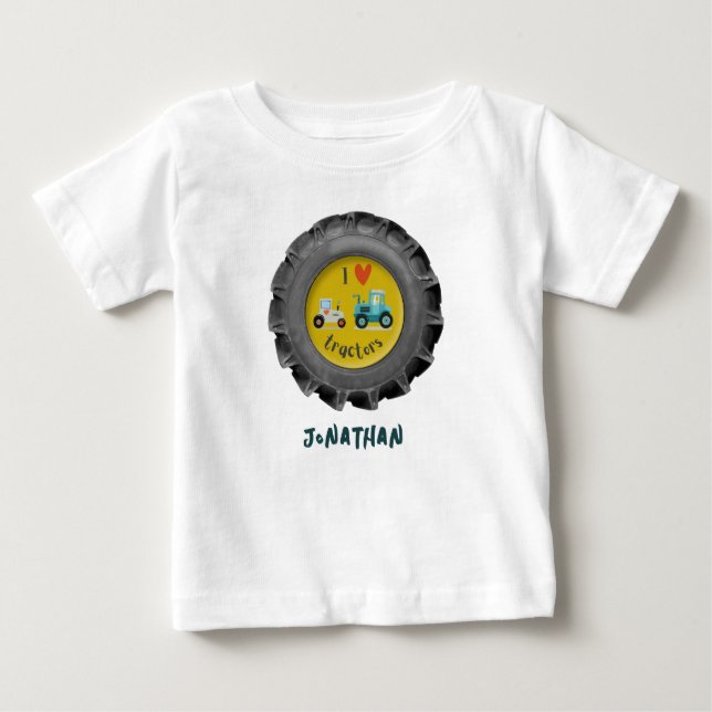 Cute tractor tire i love tractors boys name TShirt (Front)
