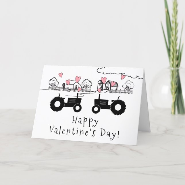Cute Tractors in LOVE Farm Happy Valentine's Day Holiday Card (Front)