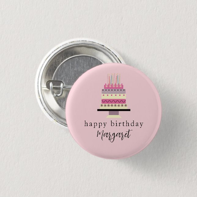 Cute Traditional Birthday Girly Pink Layer Cake Button (Front & Back)