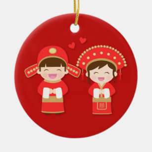 Cute Traditional Chinese Couple Wedding Decor Ceramic Ornament