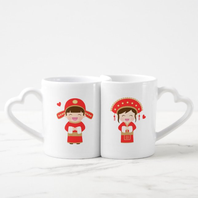 Cute Traditional Chinese Wedding Couple Mugs (Front Nesting)