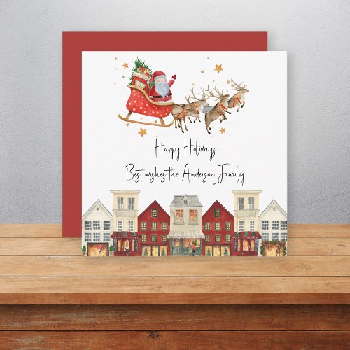 Cute traditional family santa christmas  holiday card